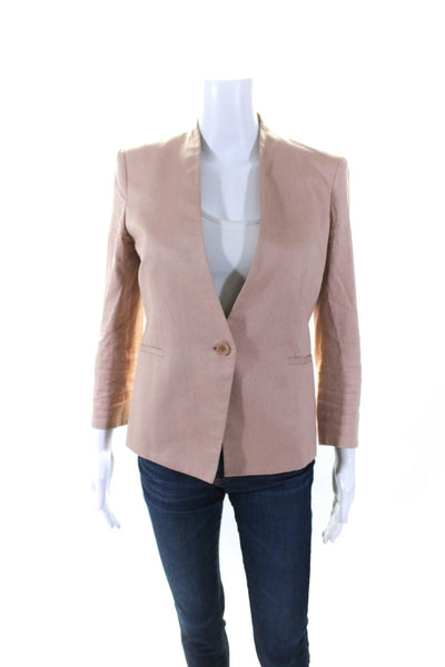 Helmut Womens Cotton V-Neck Darted Buttoned Long Sleeve Blazer Pink Size 2