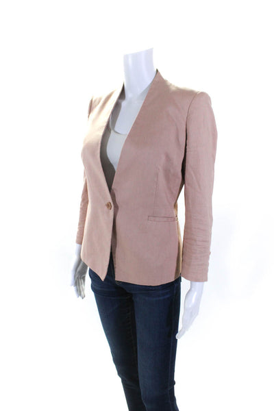 Helmut Womens Cotton V-Neck Darted Buttoned Long Sleeve Blazer Pink Size 2