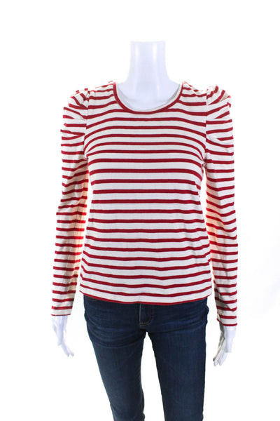 Rebecca Minkoff Womens Cotton Striped Round Neck Long Sleeve Top Red Size XS