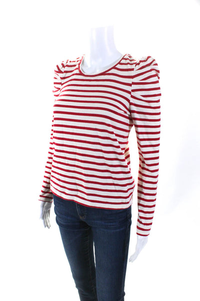 Rebecca Minkoff Womens Cotton Striped Round Neck Long Sleeve Top Red Size XS