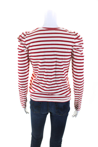 Rebecca Minkoff Womens Cotton Striped Round Neck Long Sleeve Top Red Size XS