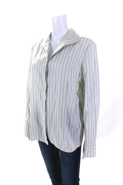 Lafayette 148 New York Womens Cotton Striped Print Buttoned Top White Size 16