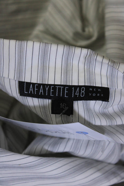 Lafayette 148 New York Womens Cotton Striped Print Buttoned Top White Size 16