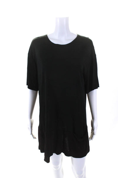 DKNY Womens Colorblock Striped Hem Short Sleeve A-Line Midi Dress Black Size 12