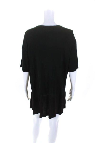 DKNY Womens Colorblock Striped Hem Short Sleeve A-Line Midi Dress Black Size 12