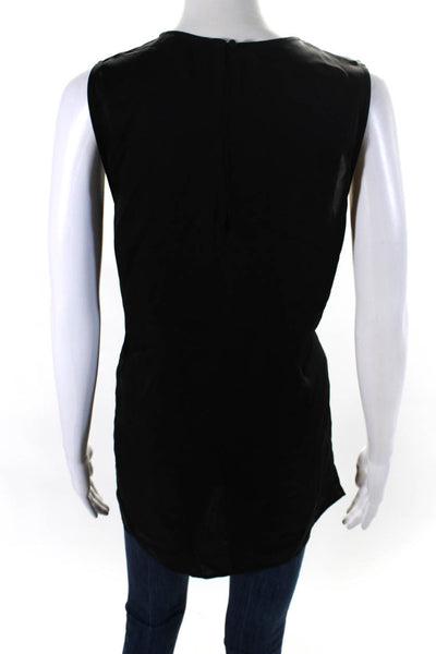 Theory Women's Round Neck Sleeveless Pleated Silk Blouse Black Size M
