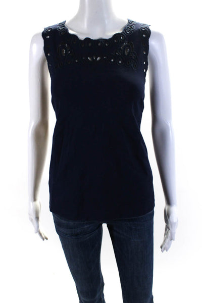 Lilly Pulitzer Women's Scoop Neck Sleeveless Embroidered Blouse Navy Blue Size L