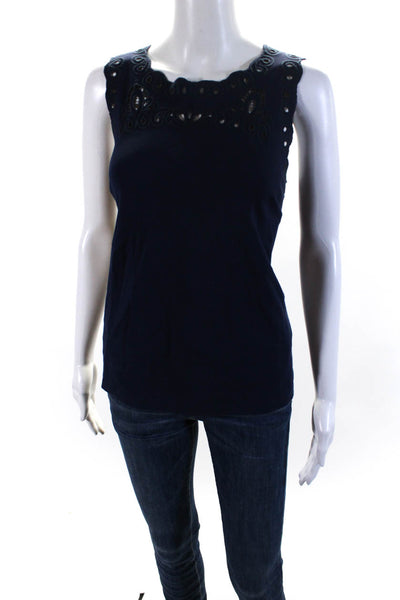 Lilly Pulitzer Women's Scoop Neck Sleeveless Embroidered Blouse Navy Blue Size L