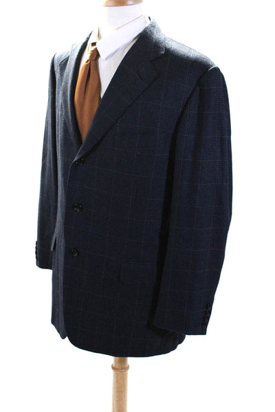 Ermenegildo Zegna Mens Navy Wool Plaid Two Button Long Sleeve Blazer Size 54