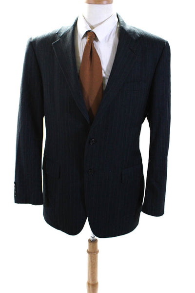 Hickey Freeman Mens Gray Wool Striped Two Button Long Sleeve Blazer Size 42R
