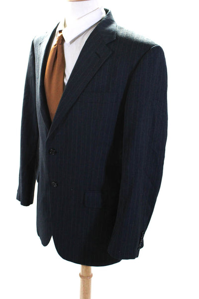 Hickey Freeman Mens Gray Wool Striped Two Button Long Sleeve Blazer Size 42R