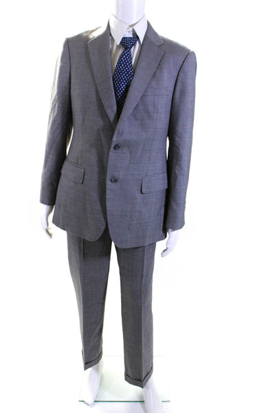 Le Delon Mens Gray Printed Two Button Long Sleeve Blazer Pants Suit Set Size 40