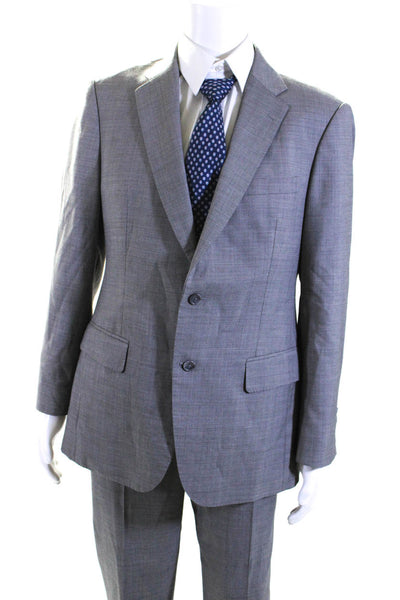 Le Delon Mens Gray Printed Two Button Long Sleeve Blazer Pants Suit Set Size 40