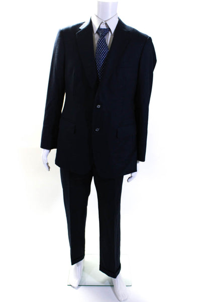 Le Delon Mens Navy Blue Two Button Long Sleeve Blazer Pants Suit Set Size 40