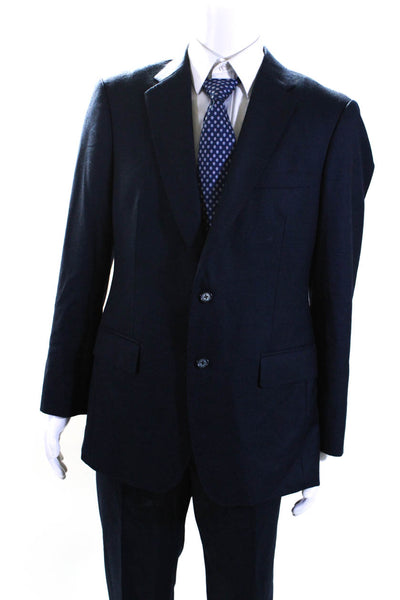 Le Delon Mens Navy Blue Two Button Long Sleeve Blazer Pants Suit Set Size 40