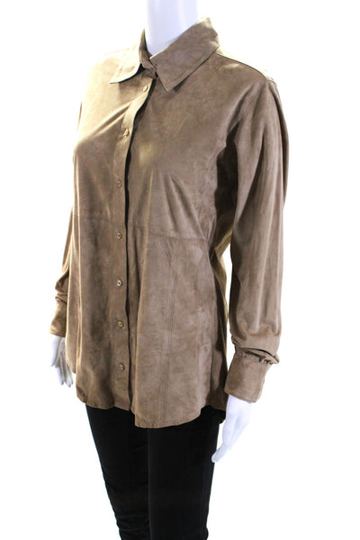 In Transit Womens Long Sleeve Button Front Collared Suede Shirt Brown Size Small