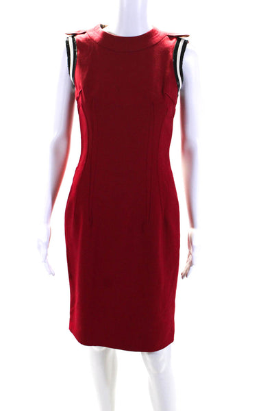 Dolce & Gabbana Womens Faux Leather Trim Crew Neck Sheath Dress Red Size IT 40