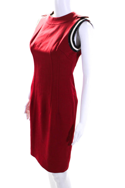 Dolce & Gabbana Womens Faux Leather Trim Crew Neck Sheath Dress Red Size IT 40