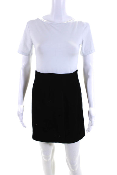 Terry Womens Vintage Woven Crepe Mini Pencil Skirt Black Wool Size 1