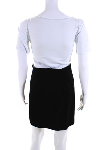 Terry Womens Vintage Woven Crepe Mini Pencil Skirt Black Wool Size 1
