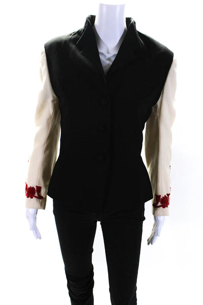 Myrene De Premonville Womens Vintage Embroidered Sleeve Jacket Black Cream FR 38