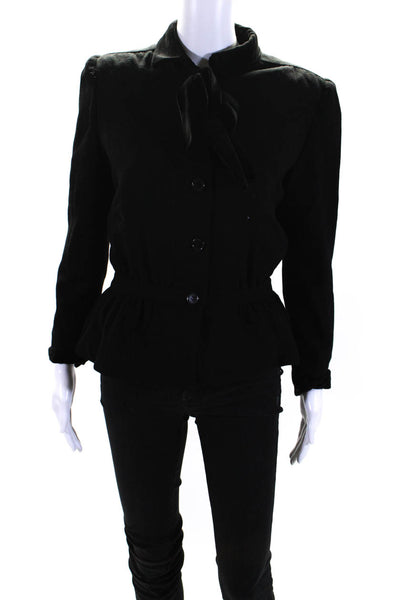 Valentino Boutique Womens Vintage Crepe Velvet Button Up Jacket Black Size 8