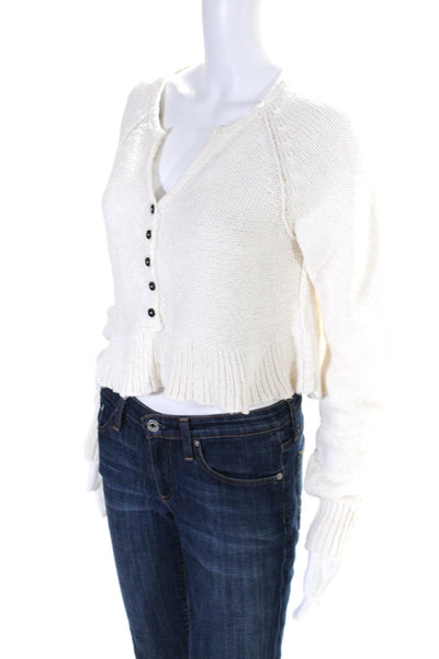 Free People Womens Cotton Buttoned Ribbed Textured Hem Blouse White Size XS