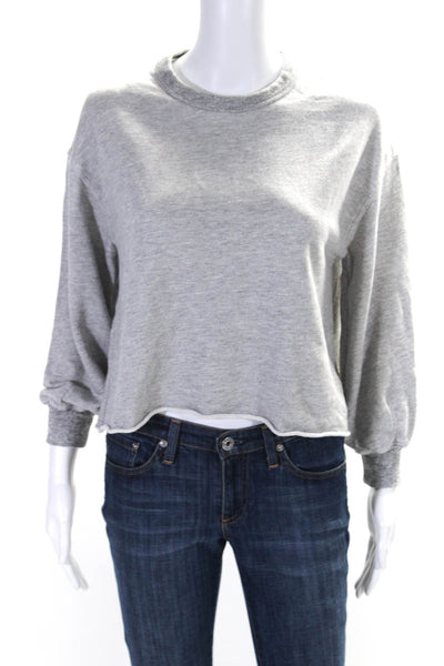 The Great Womens Long Sleeves Crew Neck Rolled Hem Sweatshirt Gray Cotton Size 0