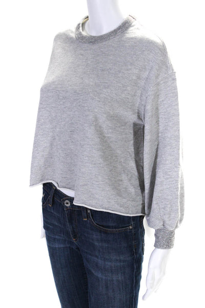 The Great Womens Long Sleeves Crew Neck Rolled Hem Sweatshirt Gray Cotton Size 0