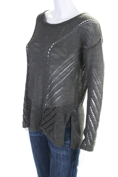 Elizabeth and James Womens Linen Long Sleeves Sweater Gray Size Small