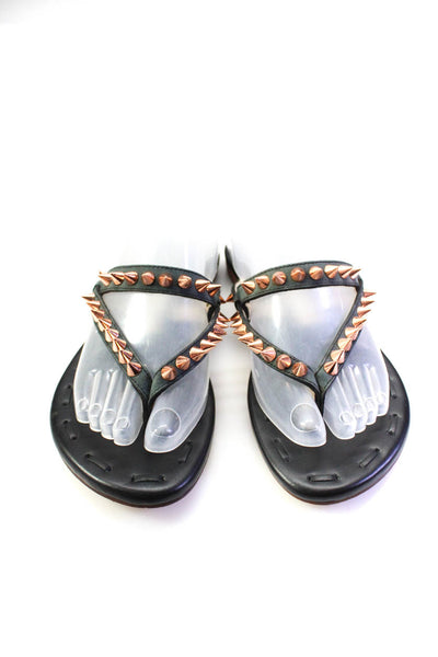 Matt Bernson Womens Spike Studded Flip Flop Thong Sandals Black Size 6