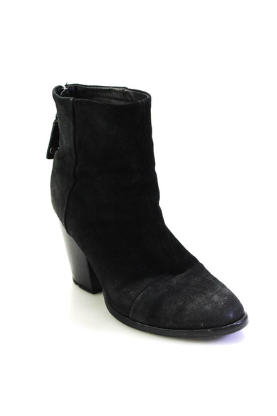 Rag & Bone Womens Back Zip Block Heel Cap Toe Knee High Boots Black Suede 36