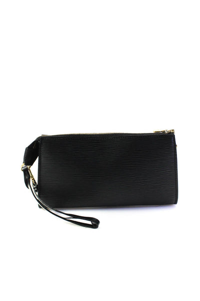 Louis Vuitton Womens Zip Top Epi Leather Pochette Wristlet Handbag Black