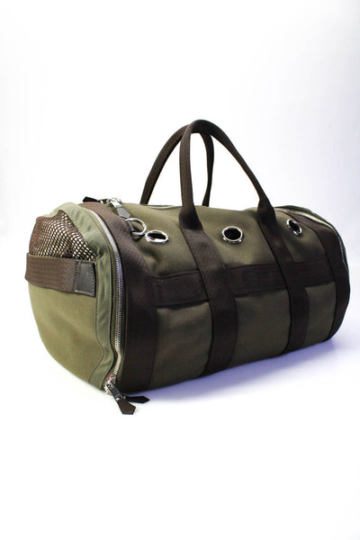 Hermes Green Brown Canvas Grommet Mesh Trim Pet Carrying Duffel Bag 17"x12"
