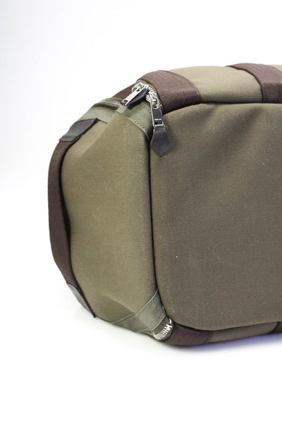 Hermes Green Brown Canvas Grommet Mesh Trim Pet Carrying Duffel Bag 17"x12"