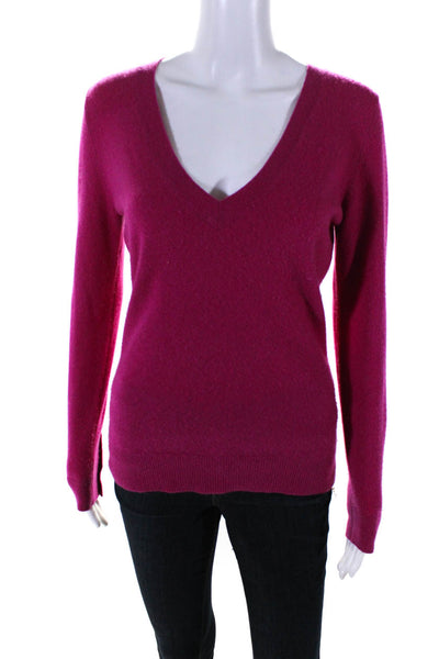 Kelly Wearstler Womens Fuschia Cashmere V-Neck Long Sleeve Sweater Top Size S