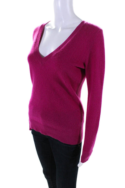 Kelly Wearstler Womens Fuschia Cashmere V-Neck Long Sleeve Sweater Top Size S