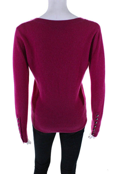 Kelly Wearstler Womens Fuschia Cashmere V-Neck Long Sleeve Sweater Top Size S