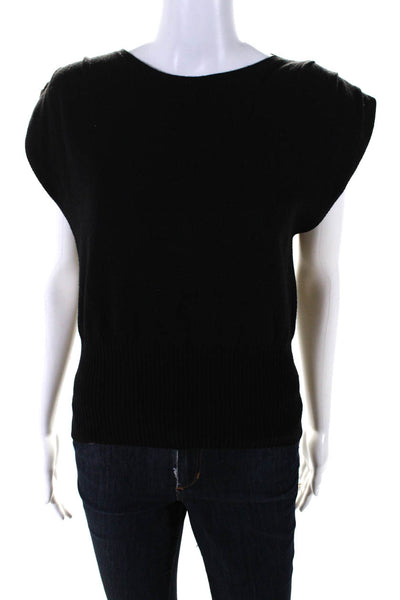 St. Roche Womens Black Merino Wool Padded Crew Neck Sleeveless Blouse Top Size S