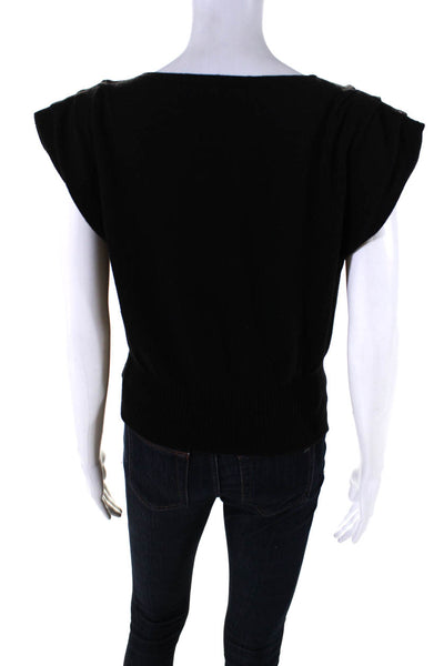 St. Roche Womens Black Merino Wool Padded Crew Neck Sleeveless Blouse Top Size S