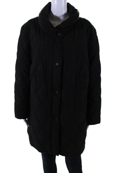 BASLER Black Label Womens Mock Neck Quilted Zip Up Mid-Length Coat Black Size 24