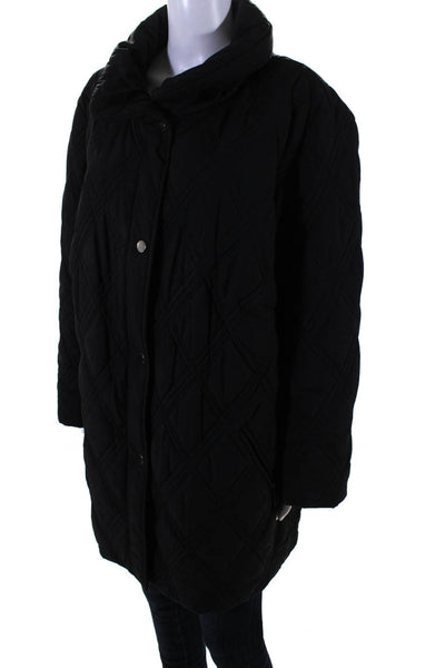 BASLER Black Label Womens Mock Neck Quilted Zip Up Mid-Length Coat Black Size 24