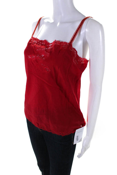 Emanuel Ungaro Parallele Womens Lace Square Neck Cami Tank Top Red Silk Size 8