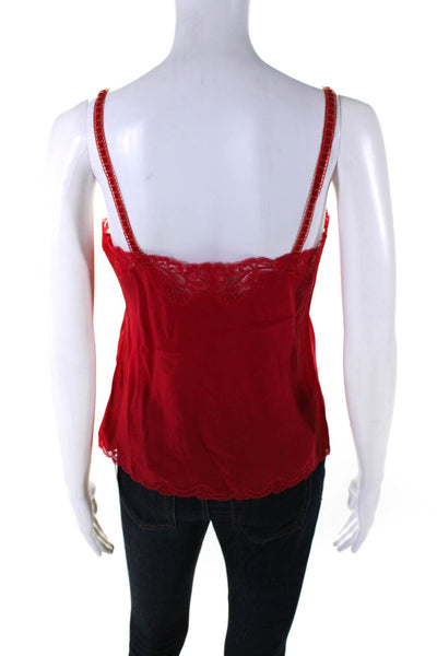 Emanuel Ungaro Parallele Womens Lace Square Neck Cami Tank Top Red Silk Size 8