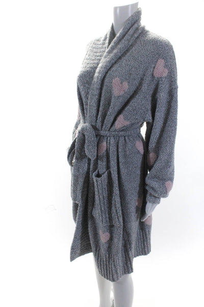 Splendid Womens Geometric Print Textured Belted Sleepwear Robe Gray Size S