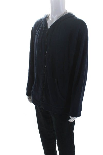 John Varvatos Mens Cotton Zip Long Sleeve Drawstring Hooded Jacket Blue Size XL