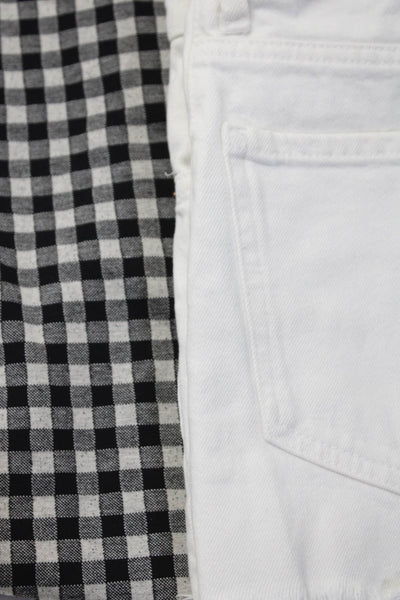Zara Womens Check Print Fringed Hem Buttoned Shorts Pants White Size XS 00 Lot 2