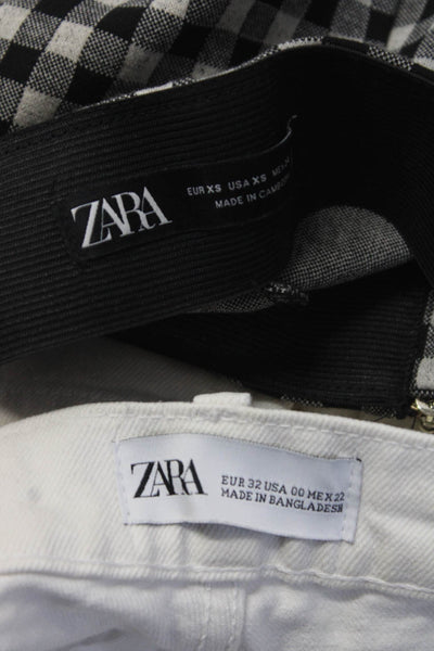 Zara Womens Check Print Fringed Hem Buttoned Shorts Pants White Size XS 00 Lot 2