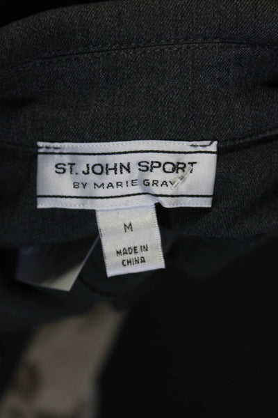 St. John Sport Women's Long Sleeves Button Full Zip Embellish Jacket Gray Size M