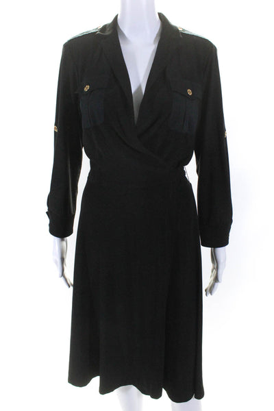 Lauren Ralph Lauren Womens Long Sleeves A Line Wrap Dress Black Size 10